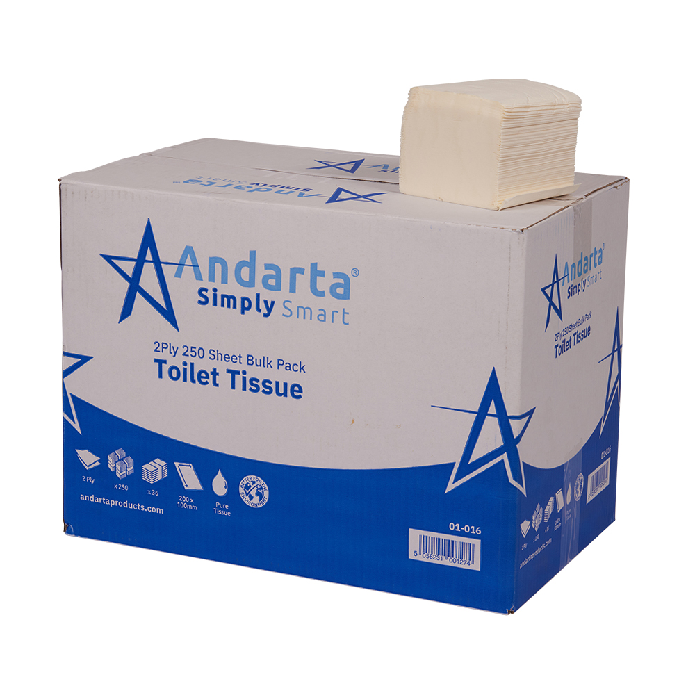 Andarta 2Ply 250 Sheet Bulk Pack Toilet Tissue (Box 36) 2 Andarta 2Ply 250 Sheet Bulk Pack Toilet Tissue (Box 36)