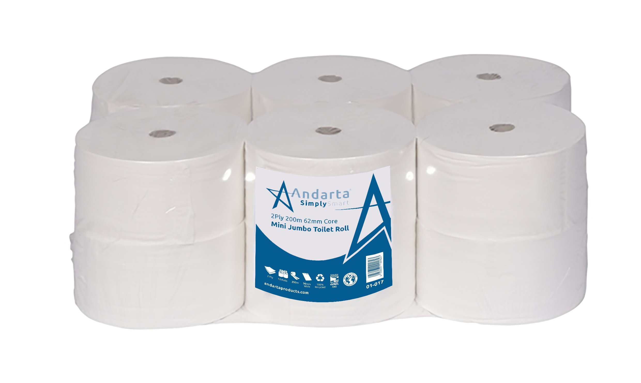 Andarta 2Ply 200m 62mm Core Mini Jumbo Toilet Roll (Pack of 12) 2 Andarta 2Ply 200m 62mm Core Mini Jumbo Toilet Roll (Pack of 12)