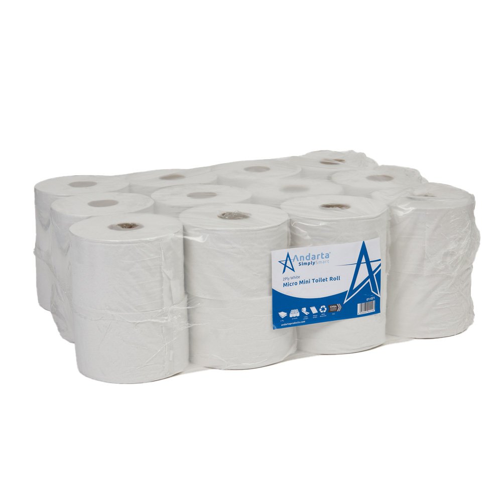 Andarta 2Ply 120m Micro Mini Jumbo Toilet Roll (Pack 24) 2 Andarta 2Ply 120m Micro Mini Jumbo Toilet Roll (Pack 24)