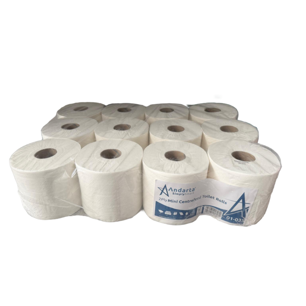 Andarta Mini Centrefeed Toilet Roll - 116m (Case of 12) 2 Andarta Mini Centrefeed Toilet Roll - 116m (Case of 12)