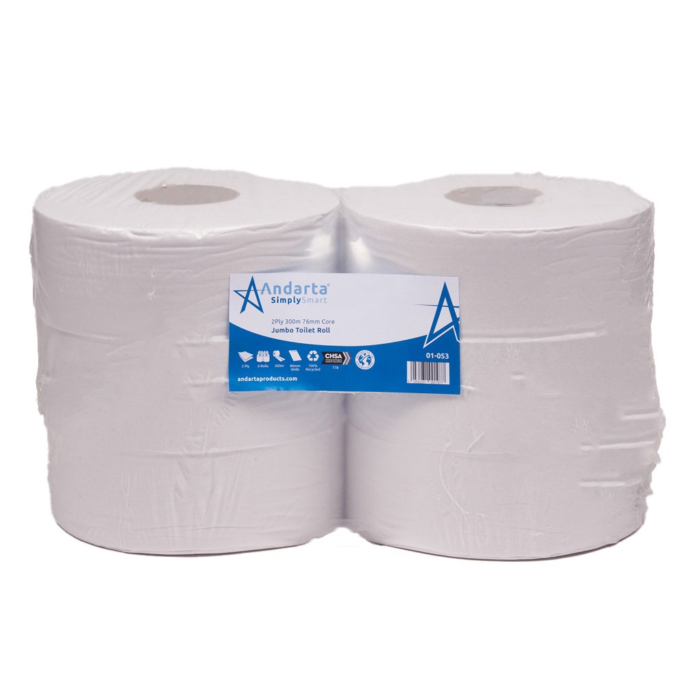 Andarta 2Ply 300m 76mm Core Jumbo Toilet Roll (Pack 6) 2 Andarta 2Ply 300m 76mm Core Jumbo Toilet Roll (Pack 6)