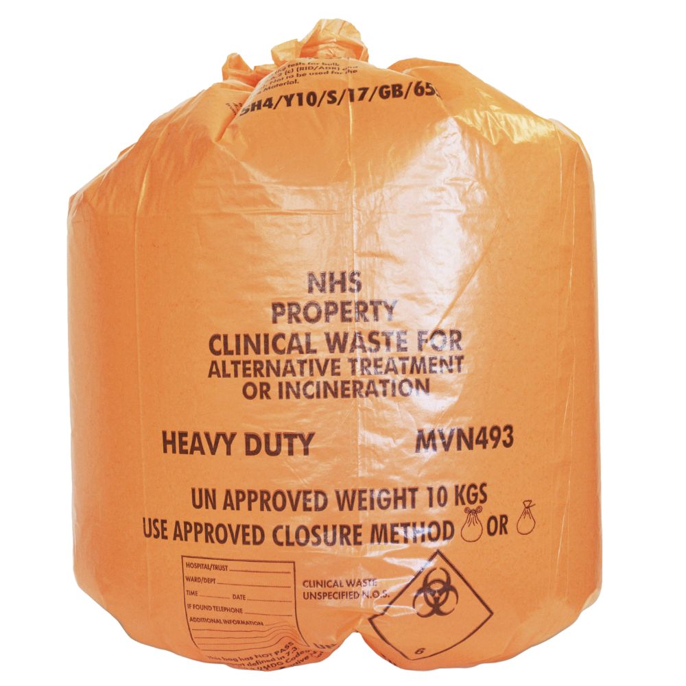 Orange Heavy Duty 10KG Clinical Waste Sack Roll 28" x 39” (1x Roll of 25 Sacks) 2 Orange Heavy Duty 10KG Clinical Waste Sack Roll 28" x 39” (1x Roll of 25 Sacks)