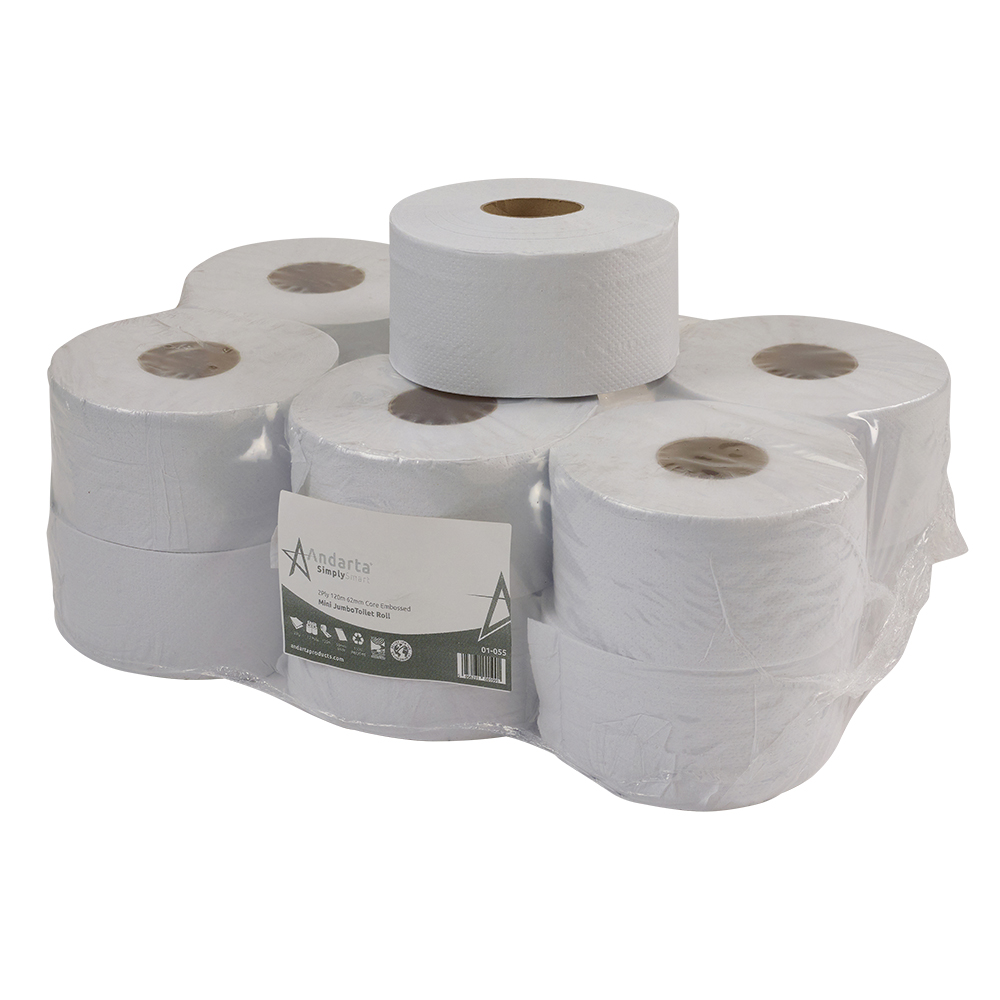 Andarta 2Ply 120m 62mm Core Mini Jumbo Toilet Rolls (Pack 12) 2 Andarta 2Ply 120m 62mm Core Mini Jumbo Toilet Rolls (Pack 12)