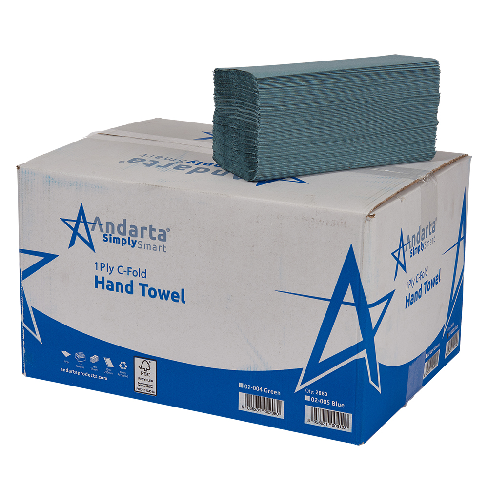 Andarta 1Ply Blue C/Fold Hand Towel (Box 2880) 2 Andarta 1Ply Blue C/Fold Hand Towel (Box 2880)
