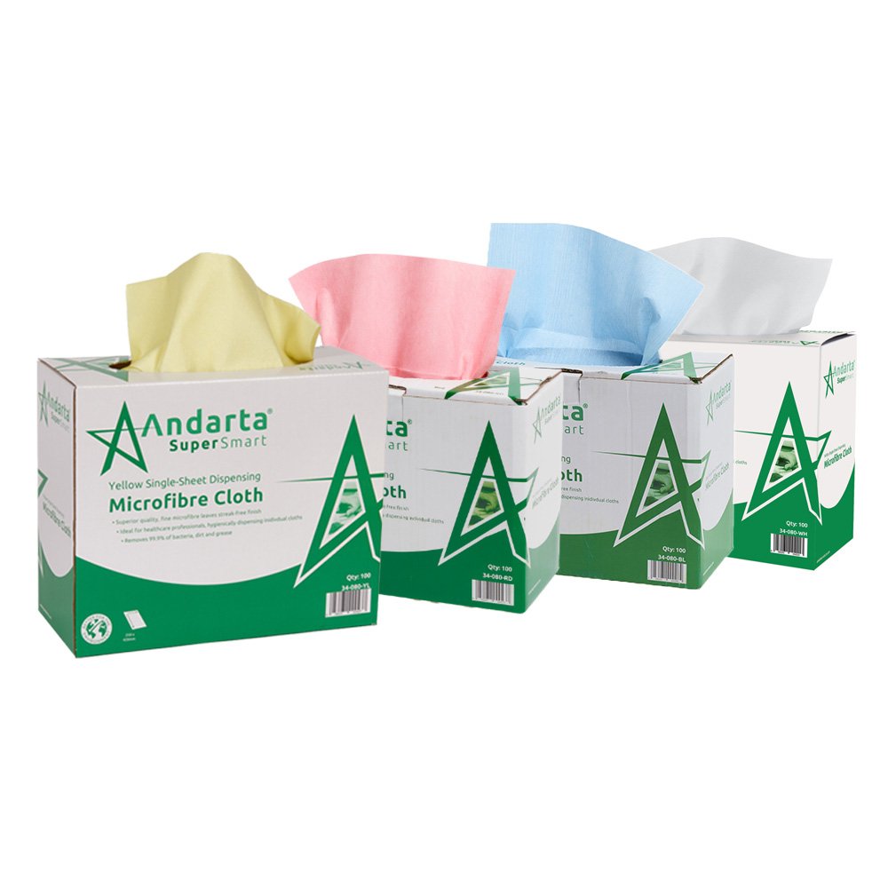 Andarta Disposable Microfibre Cloth in Dispenser Carton (Pack 100) 2 Andarta Disposable Microfibre Cloth in Dispenser Carton (Pack 100)